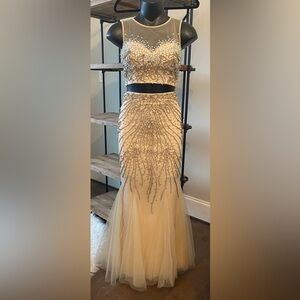 Women’s Gold Rhinestone 2-Piece Formal Gown JVN By Jovani